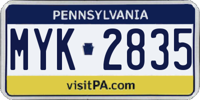 PA license plate MYK2835