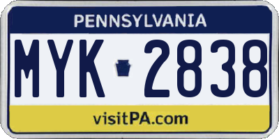 PA license plate MYK2838