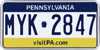 PA license plate MYK2847