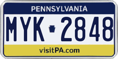 PA license plate MYK2848