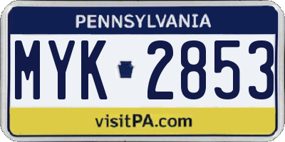PA license plate MYK2853