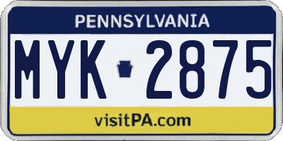 PA license plate MYK2875