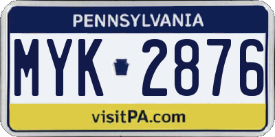 PA license plate MYK2876