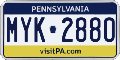 PA license plate MYK2880