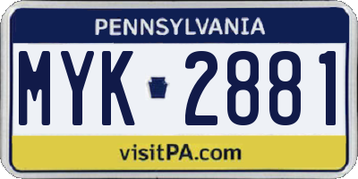 PA license plate MYK2881