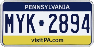 PA license plate MYK2894