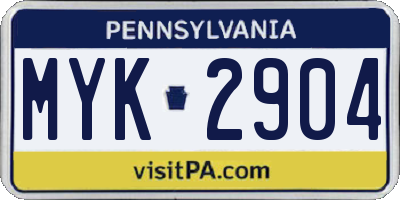 PA license plate MYK2904