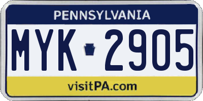 PA license plate MYK2905