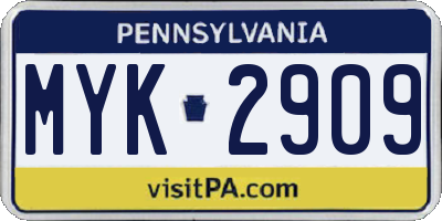 PA license plate MYK2909