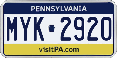 PA license plate MYK2920