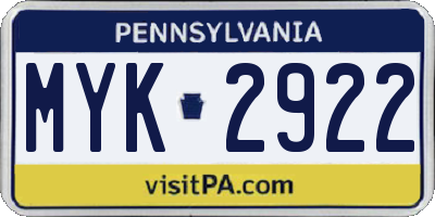 PA license plate MYK2922