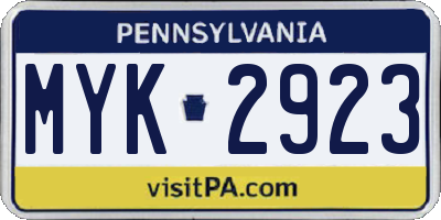 PA license plate MYK2923