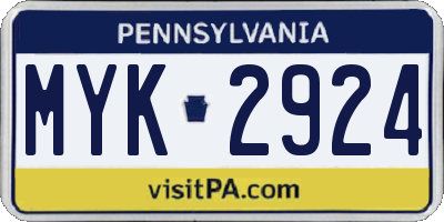 PA license plate MYK2924