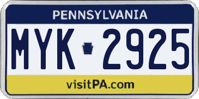 PA license plate MYK2925