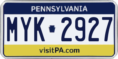 PA license plate MYK2927