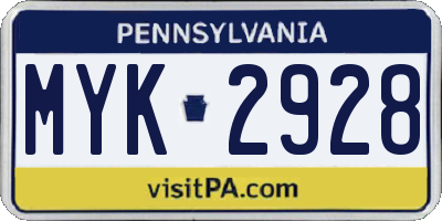 PA license plate MYK2928