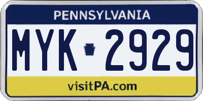 PA license plate MYK2929