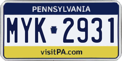 PA license plate MYK2931