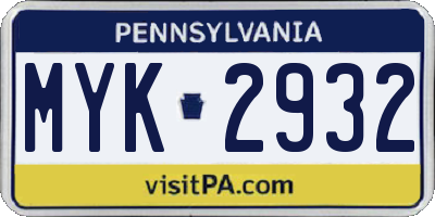 PA license plate MYK2932