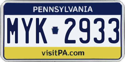 PA license plate MYK2933