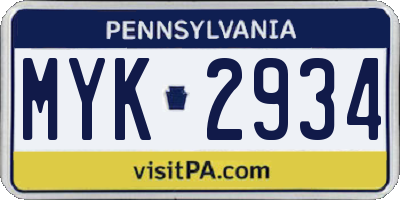 PA license plate MYK2934