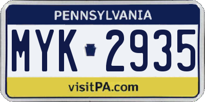 PA license plate MYK2935