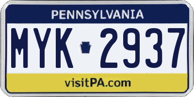 PA license plate MYK2937