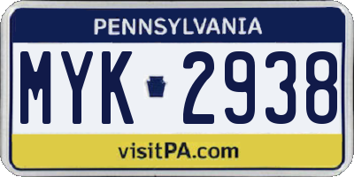 PA license plate MYK2938