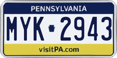 PA license plate MYK2943