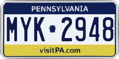 PA license plate MYK2948