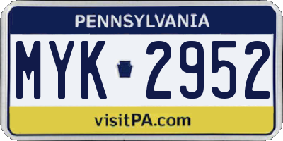 PA license plate MYK2952