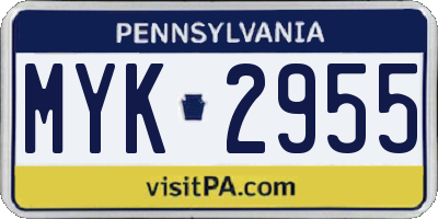 PA license plate MYK2955