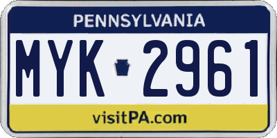 PA license plate MYK2961