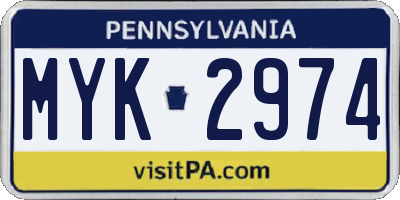 PA license plate MYK2974