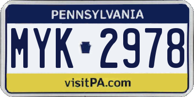 PA license plate MYK2978