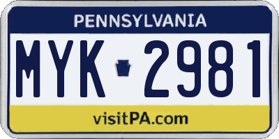 PA license plate MYK2981