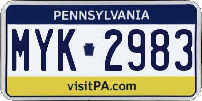 PA license plate MYK2983