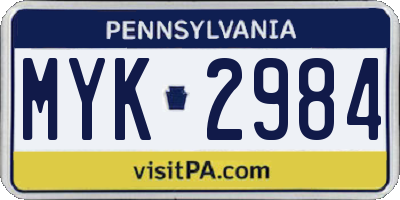 PA license plate MYK2984