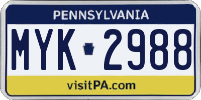 PA license plate MYK2988