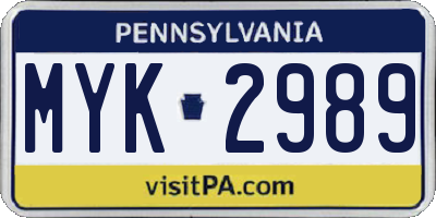PA license plate MYK2989