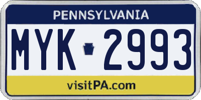 PA license plate MYK2993
