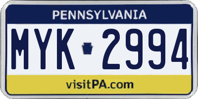 PA license plate MYK2994