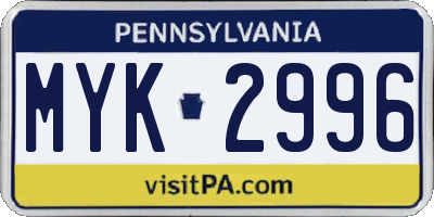 PA license plate MYK2996