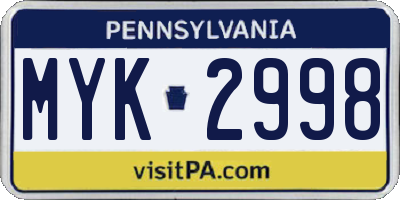 PA license plate MYK2998