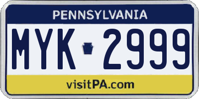 PA license plate MYK2999
