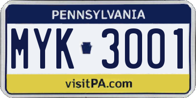 PA license plate MYK3001