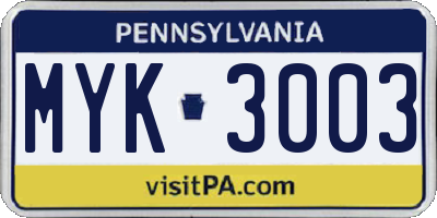 PA license plate MYK3003