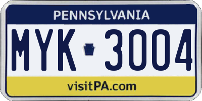 PA license plate MYK3004
