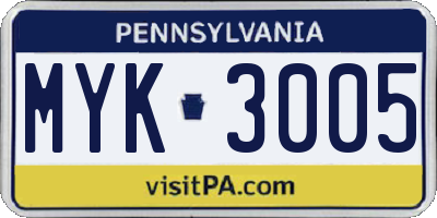 PA license plate MYK3005