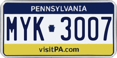 PA license plate MYK3007